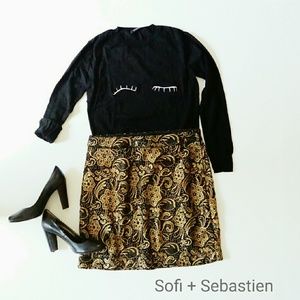 BR monogram metallic gold black lace mini skirt
